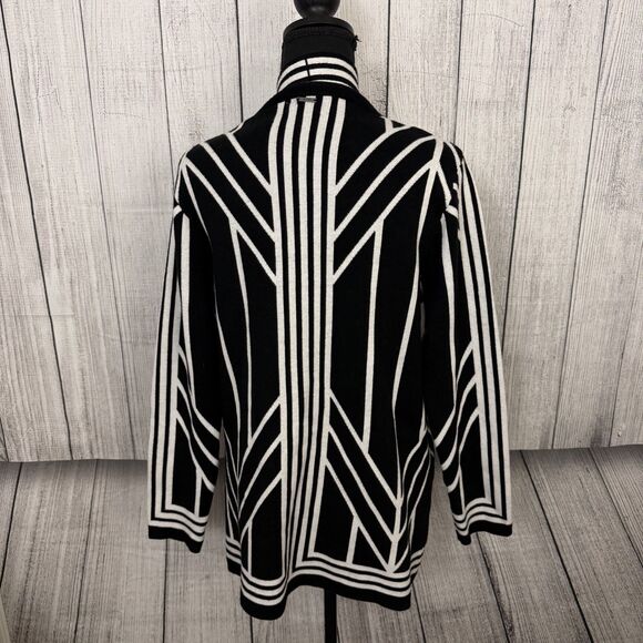 Sioni Womens Medium Black/White Knit Color Block Open Front Soft Long Cardigan - Picture 3 of 6